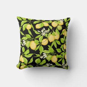 Coussin Lemon tree branch with lemons, flowers and leaves.
