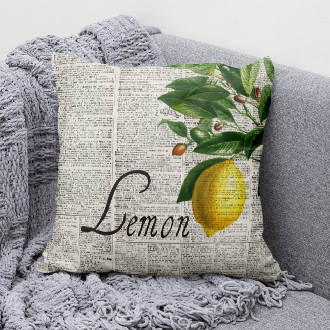 Coussin Lémon Vintage noir et blanc (Zest up any room with our Vintage Dictionary and Lemon Throw Pillow! )