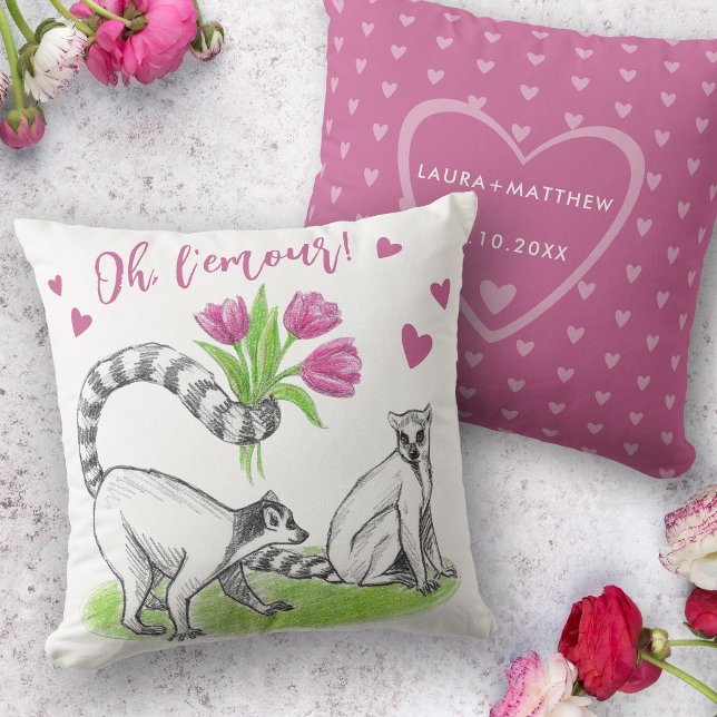 Coussin Lemur avec Tulipes Romantique Amour Drôle Noms des (Créateur téléchargé)