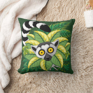 Coussin Lémuriens de Madagascar dans une jungle exotique