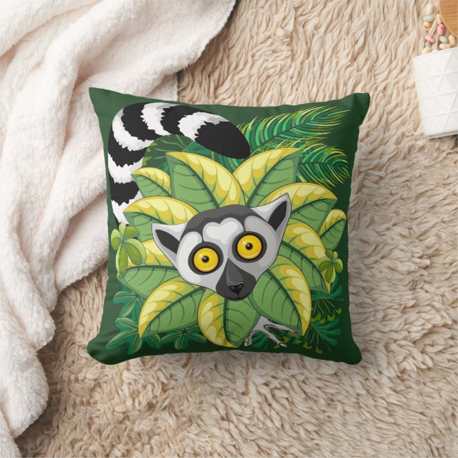 Coussin Lémuriens de Madagascar dans une jungle exotique (Couverture)