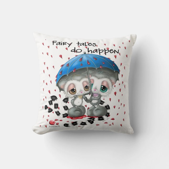 Coussin Lémurs blottis sous un parapluie du cœur (Recto)
