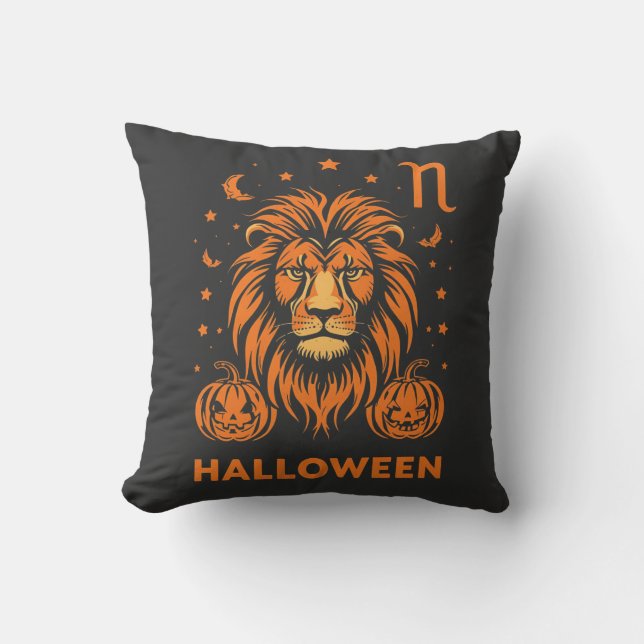 Coussin Leo Zodiac Lion Halloween Citrouilles Éffrayants (Recto)