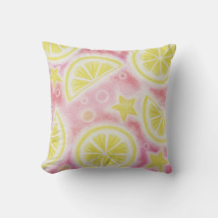 Coussin Léonade rose "citrons" lance l'oreiller carré