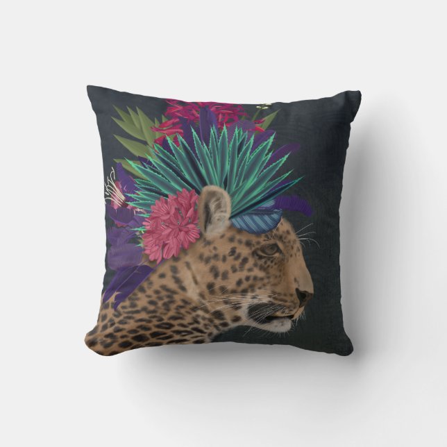 Coussin Leopard avec tête tropicale (Recto)