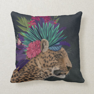 Coussin Leopard avec tête tropicale