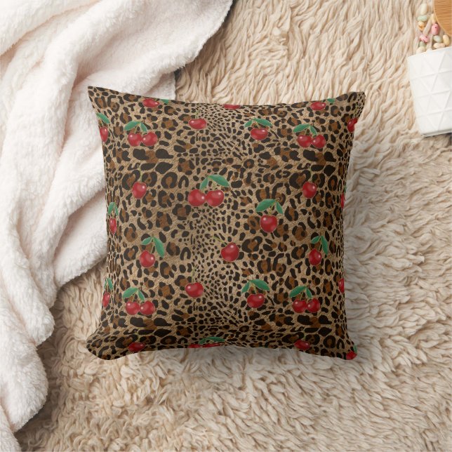 Coussin Leopard Cheetah Animal Print Red Cherry Pattern (Couverture)