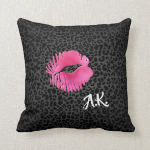 Coussin Léopard de noir de baiser de Lipgloss de roses