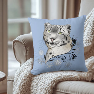 Coussin Léopard des neiges et flocons de neige