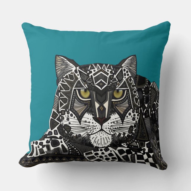 Coussin léopard des neiges turquoise (Recto)
