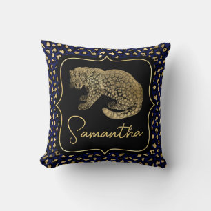 Coussin Léopard doré et Imprimé léopard bleu