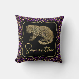 Coussin Léopard doré et imprimé léopard violet