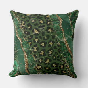 Coussin Leopard Gold Green Roses Agate Jeu d'oreiller