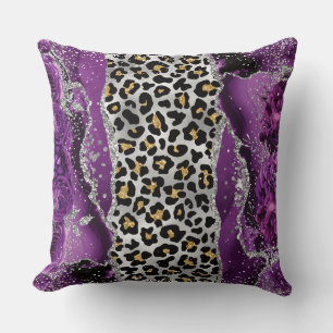 Coussin Leopard Gold violet Roses Agate Jeu d'oreiller
