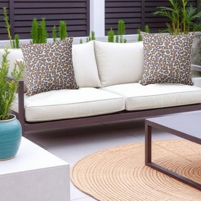 Coussin Léopard imprimé bleu et Brown- (Leopard Print-Blue and Brown-outdoor pillows)