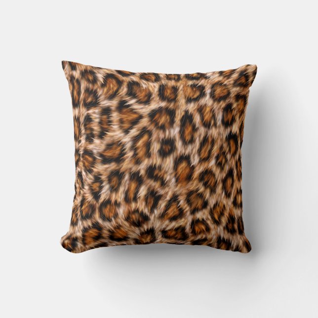 Coussin Leopard Jaguar Chat fourrure Brown Motif-24609 (Recto)