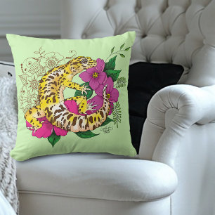Coussin Léopard jaune Gecko Vert