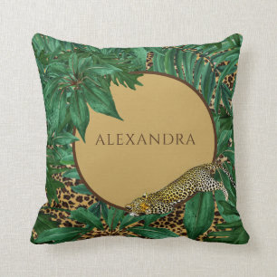 Coussin Leopard Motif Jungle Green Feuilles personnel