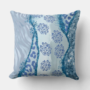 Coussin Léopard Parties scintillant bleu or Agate Jeu d'or