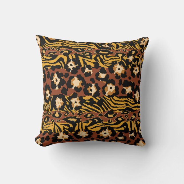 Coussin Léopard, peaux de tigre, motif sauvage. (Recto)