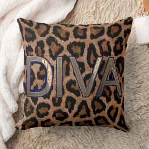 Coussin Leopard Poster de animal Diva citation Jeu d'oreil