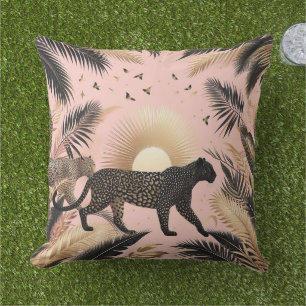 Coussin Léopard rose et noir de la jungle