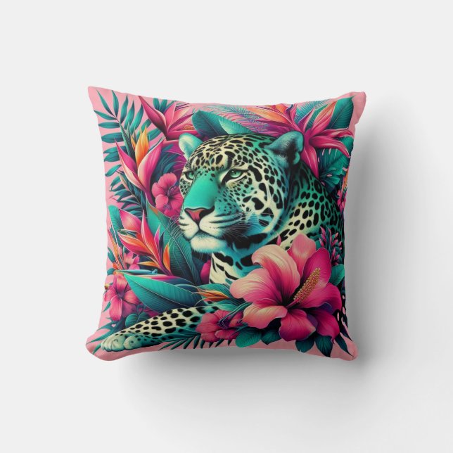Coussin Leopard rose Jaguar Big Cat Art (Recto)