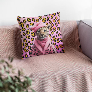 Coussin Léopard rose Noël Jaguar Cushion