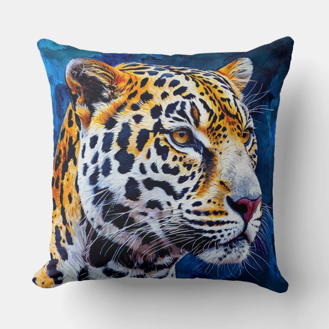 Coussin Léopard sur fond bleu (Recto)