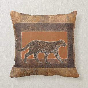 Coussin Leopard sur Orange et Arrière - plan Brown