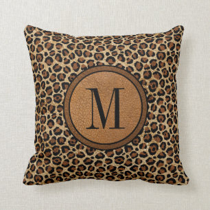 Coussin Leopard Vintage Boho Chic Monogramme en cuir