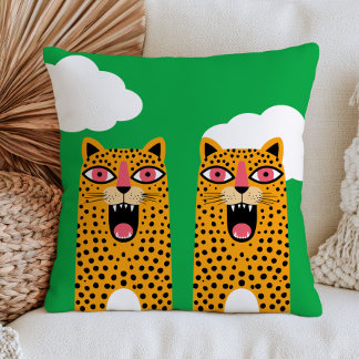 Coussin Léopards Funky sur Animal Maximaliste Vert Clair