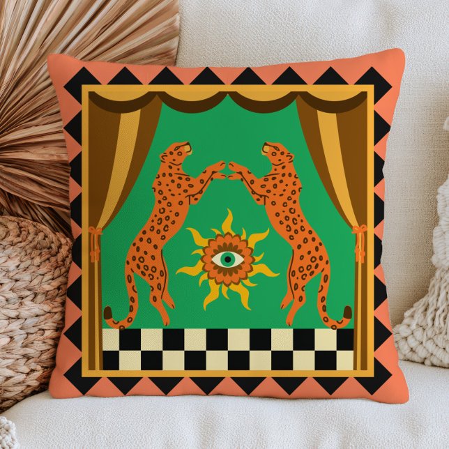 Coussin Léopards Orange à Carreaux Dopamine Esthétique Rét (Créateur téléchargé)