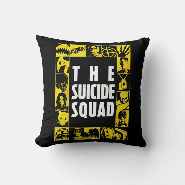 Coussin L'équipe du suicide | Blocs d'icônes jaune et noir (Recto)