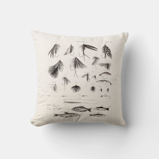 Coussin Les 1800s vintages pêchant des mouches de pêche de (Recto)