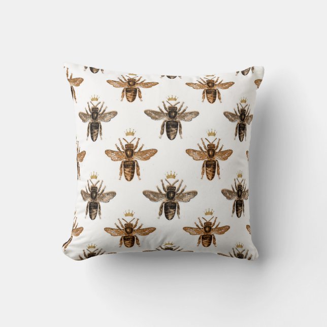 Coussin Les Abeilles de la Reine noire en blanc (Recto)