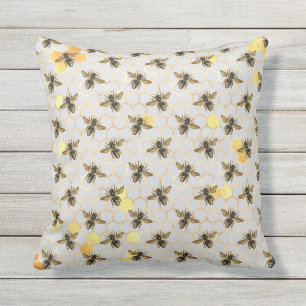 Coussin Les abeilles sur Honeypeb Motif Jaune Gold Grey