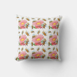 Coussin Les abeilles volent autour des fleurs de printemps