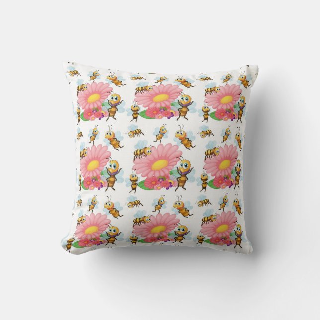 Coussin Les abeilles volent autour des fleurs de printemps (Recto)