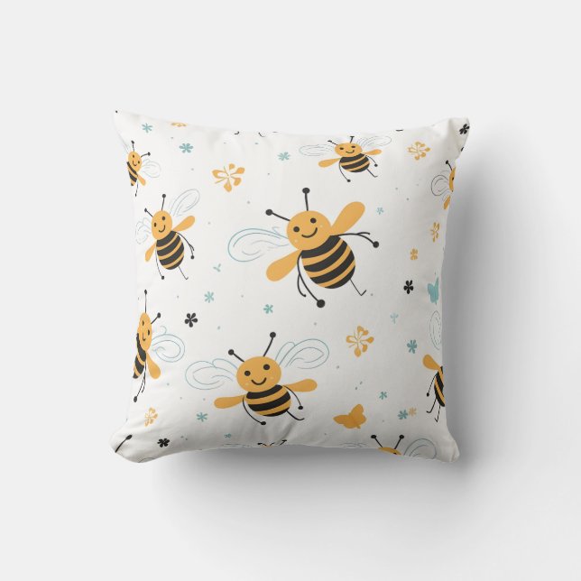 Coussin Les abeilles volent et bourdonnent sur un fond bla (Recto)