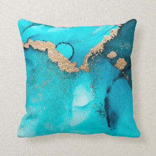 Coussin Les Abstraits en or Turquoise branchées