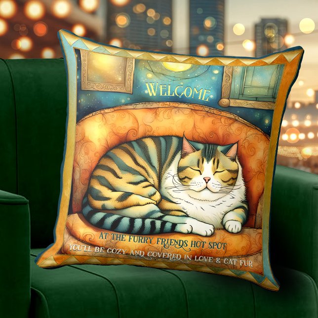 Coussin Les amateurs de chats Kitty colorés L'art animal (Bohemian cat pillow featuring a painting of a cute colorful kitty with your own texts)