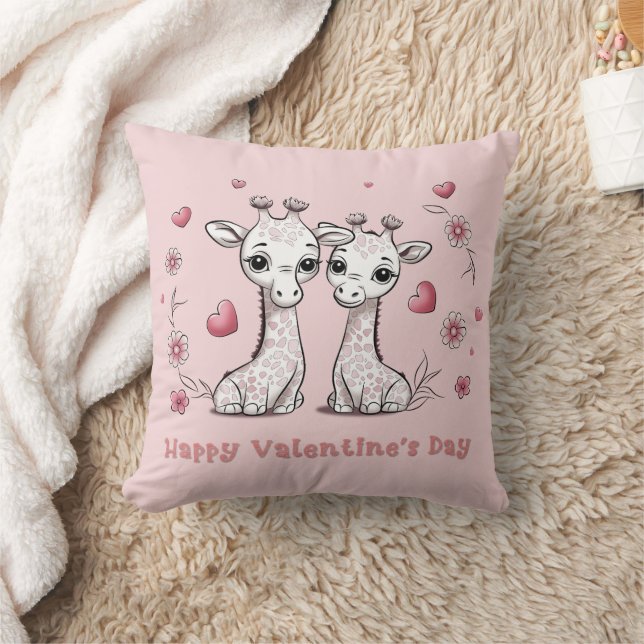 Coussin Les amateurs de Giraffe de Cartoon mignonne Coeurs (Couverture)