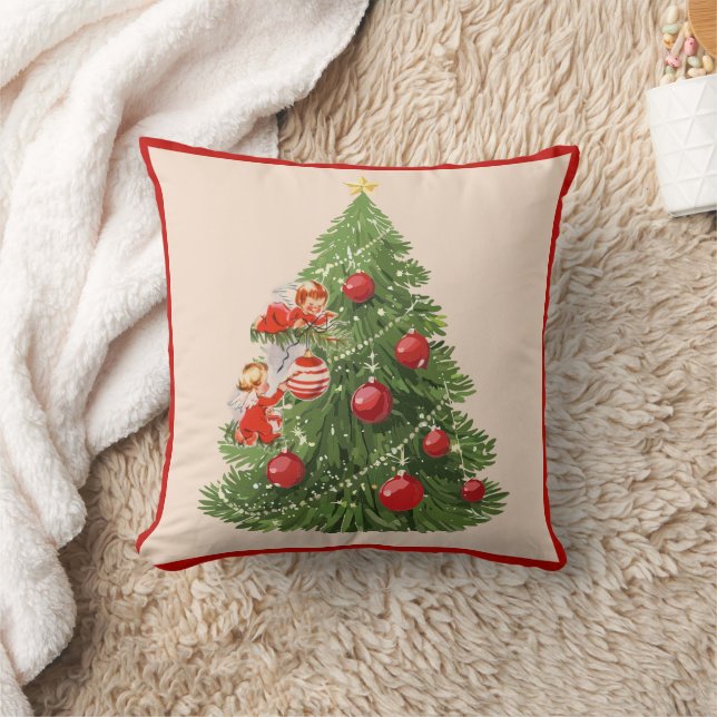Coussin Les anges décorant l'arbre de Noël (Couverture)
