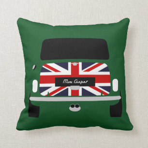 Coussin Les Anglais classiques emballant Austin vert Mini