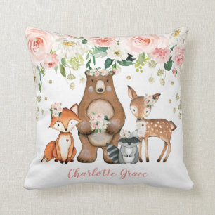 Coussin Les animaux de forêt de région boisée de fille