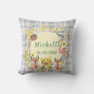 Coussin Les animaux de la jungle baby shower garçon ou fil
