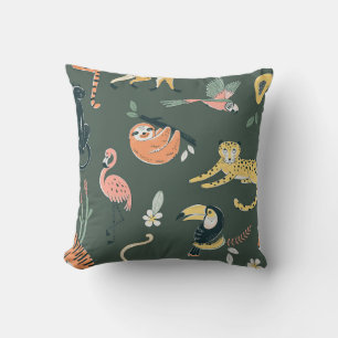 Coussin Les animaux de la jungle Faune de la flore Vintage
