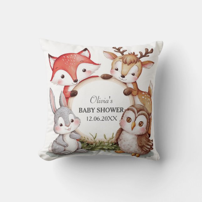 Coussin Les animaux des bois Baby shower mignon (Recto)
