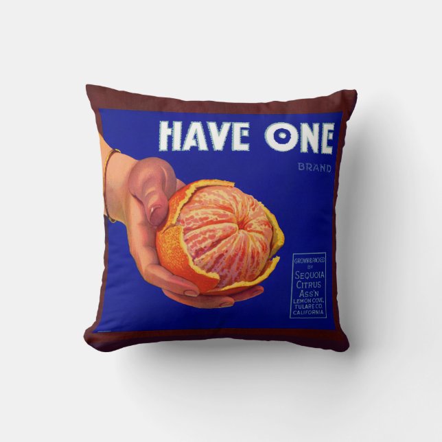 Coussin Les années 1940 ont une plaque étiquette orange (Recto)